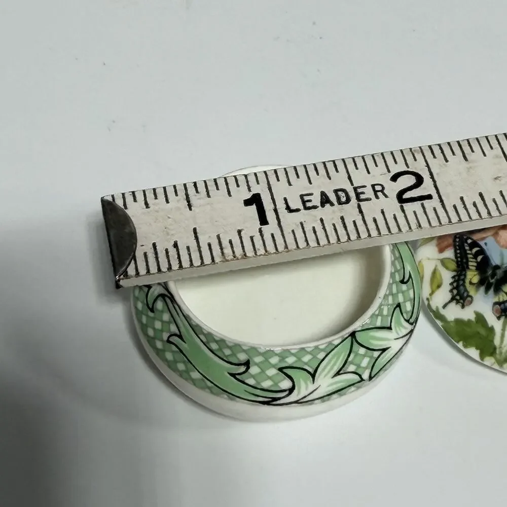 Crownford Round Fine Bone China Miniature Trinket Box Poppies Butterfly 1.75